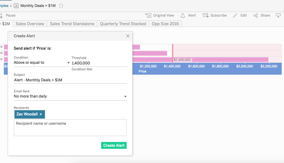 Data-driven alerts in Tableau