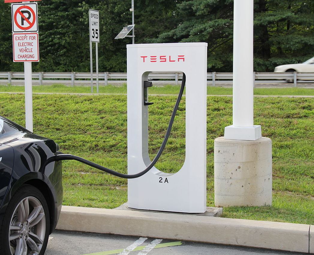 A Tesla Model S being charged