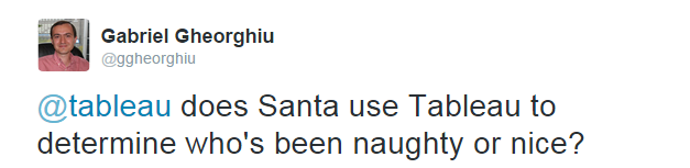 Question from Twitter: Does Santa use Tableau to see who's been naughty and nice?