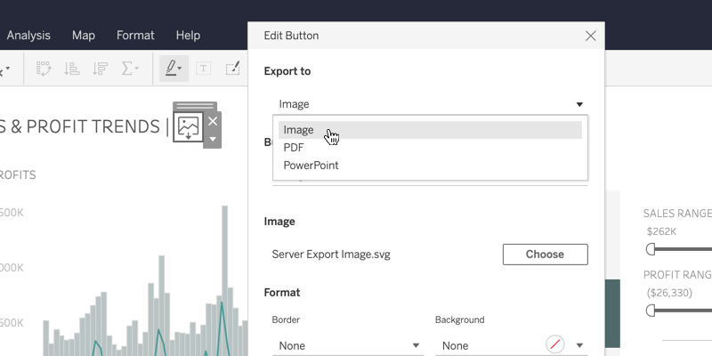 Export dashboard button in Tableau 2020.1