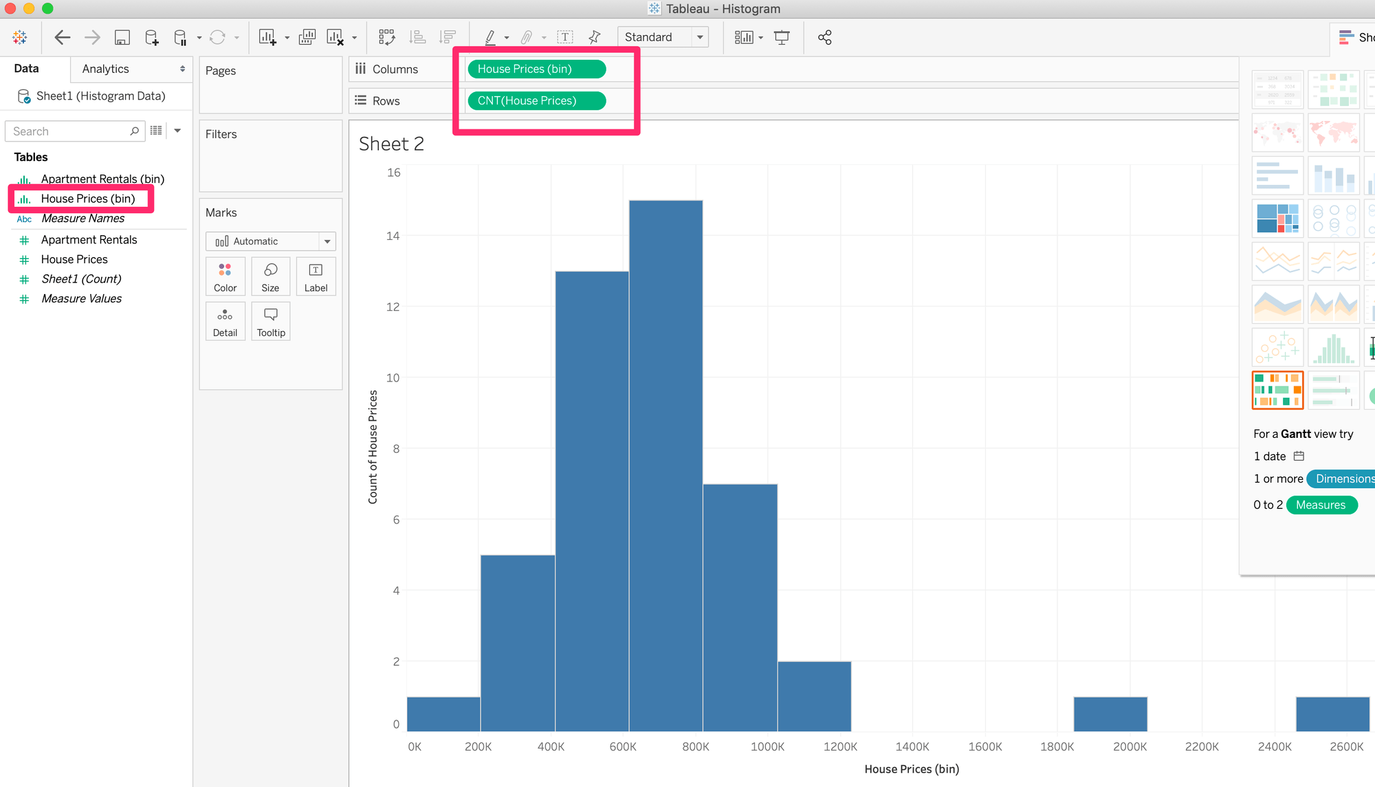 Bins for Show Me Histogram