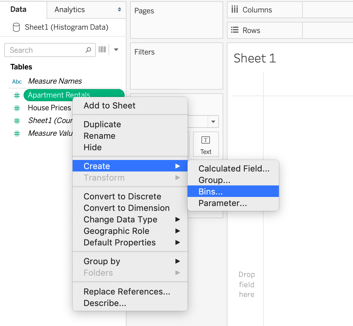 Create Histogram Bins Tableau